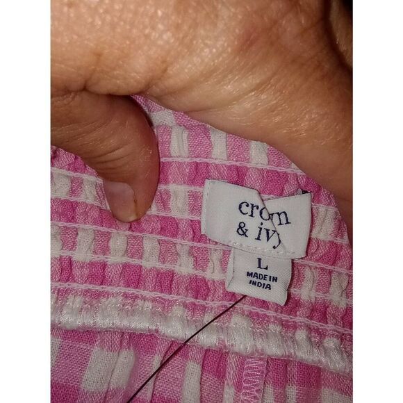 Crown and ivy pink and white gingham,High Waisted, linen shorts size large - Picture 2 of 3